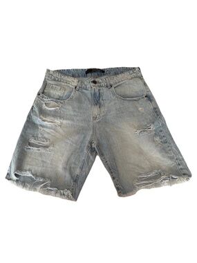 Youcom Ripped Distressed Light Blue Jeans Bermuda Shorts Sz 34